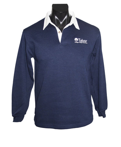 Long Sleeve Rugby Top - Navy with  White collar  and White logo